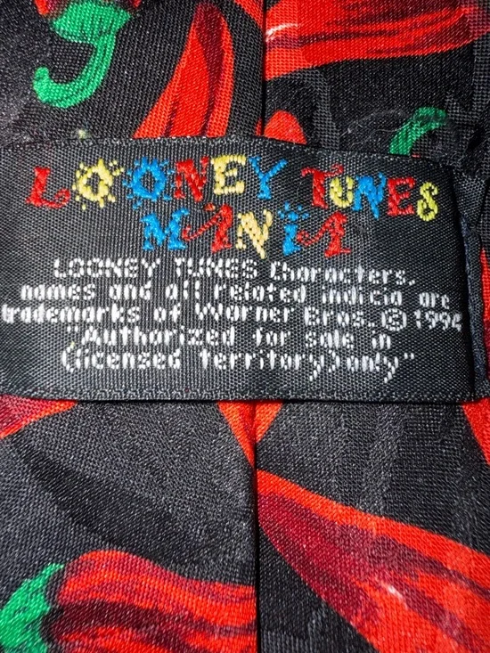 Looney Tunes Men Necktie Tie Hot Chili Pepper 1994 Cartoon Bugs Taz - Picture 10 of 10
